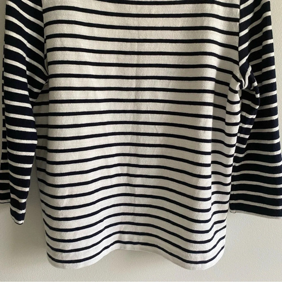 LOFT Striped Coastal Navy and Cream Boatneck 3/4 Sleeve Knit  Sweater Top Size L - Picture 7 of 14